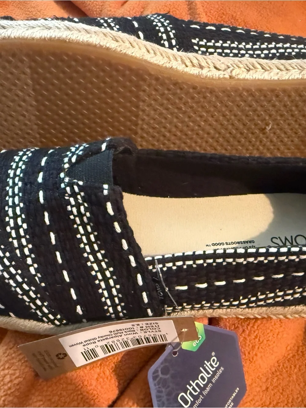Toms Black & White Patterned Espadrille Slip-Ons